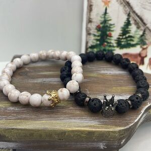 Couples Bracelet Set - Moonstone Bracelet for Men and Marbled Stone for Women